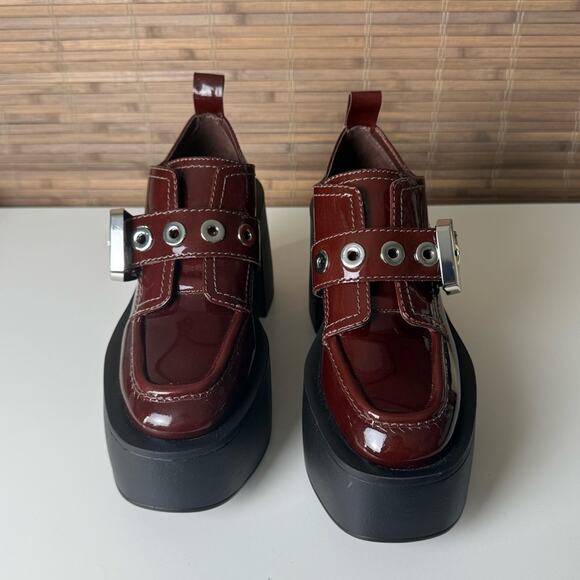 Larroude Stewart 100mm Patent Leather Platform Oxfords in Maroon - Picture 2 of 10